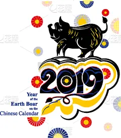 春节,猪,幸福,公猪,2019,十二生肖,贺卡,历书,背景分离,新年前夕