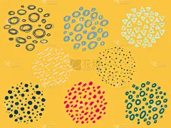 圆形抽象的黑色背景或图案。手绘涂鸦形状。点，滴，曲线，线。现代潮流矢量插图。