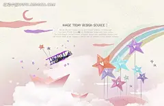 手绘星星和彩虹PSD分层素材|PSD素材|彩虹|彩色星星|彩云|船|儿童插画素材|飞机|花边|花边素材|花纹|花纹素材|蜡笔画|梦幻卡通插画|七彩虹|童话世界|五彩插画|五角星|月亮|云彩|纸船