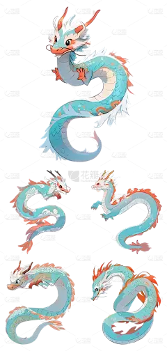 素材组合-龙年春节新春新年过年除夕中国风中式青龙龙元素素材
