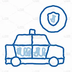 警车机器涂鸦图标手绘插图