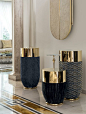 Longhi Godwin Tables. Leather Base, Bright Gold Top: 