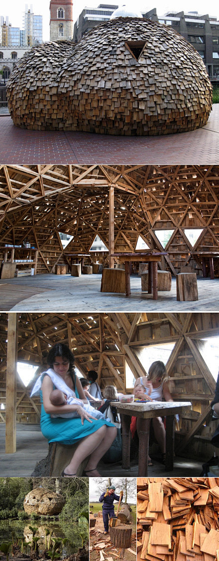 英国艺术家Heather & Ivan Morison夫妇为伦敦设计的作品“I am so sorry. Goodbye. ”，用轻木制作的茶室，为城市提供一种回归原始的空间感受。