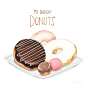 甜甜圈 巧克力 树莓口味 美食手绘 水彩手绘 美食插画设计PSD_平面设计_绘画插图