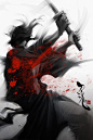 日本 武士 （水墨风格）纹身素材_纹身吧_百度贴吧