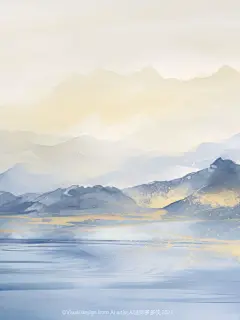东方美学-鎏金粉蓝|新中式国风山水抽象插画 - 小红书