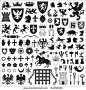 中世纪纹章符号|  纹章符号和元素股票矢量64256950：Shutterstock