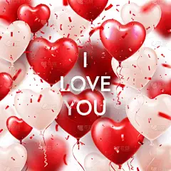 情人节背景与白红心气球和五彩花。浪漫婚礼爱情贺卡. 2月14日.