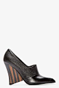 STELLA MCCARTNEY Black Pebbled & Matte Wood-Heel Pumps