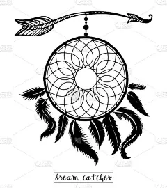 捕梦网与箭和羽毛手绘风格矢量，美国本土海报，种族隔离设计。