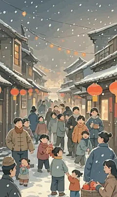 春节雪景街景庆春插画图形