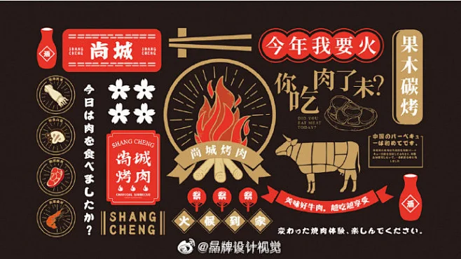 尚城日式炭火烤肉logo及vi设计-想撸猫的饼 #logo设计集# -花瓣网