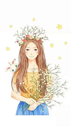 女孩 微笑 暖色 阳光 花