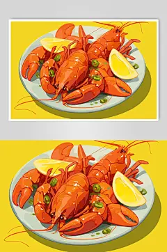 AI数字艺术小龙虾美食插画