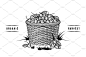 Retro Basket Of Cherries : Retro basket of cherries in woodcut style. Black and white editable vector illustration with clipping mask. ZIP includes: • Editable Vector EPS (v.8) • High resolution JPG (5000x5000 pixels)