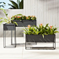 Shop kronos planters.   Industrial planter gives rise to greens in matte carbon powdercoat.  Nested within sculptural iron frame, galvanized steel boxes remove for easy planting and watering.  Arrange together to create a hi/lo effect, indoors or out.