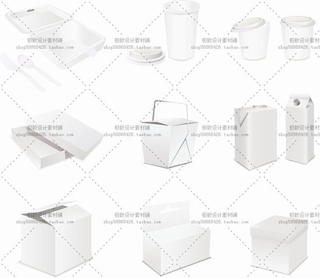 3个AI 矢量白色3D包装盒子包装设计 ...