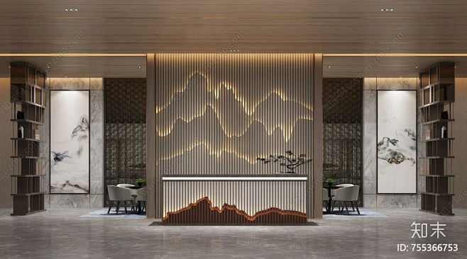 新中式前台3D模型下载【ID:755366753】图片_场景图片素材-花瓣网