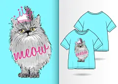 矢量手绘T恤插画卡通可爱时尚女孩独角兽服装印花人物AI设计素材