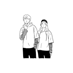 黑白色调情侣插画简约风格的青年男女形象