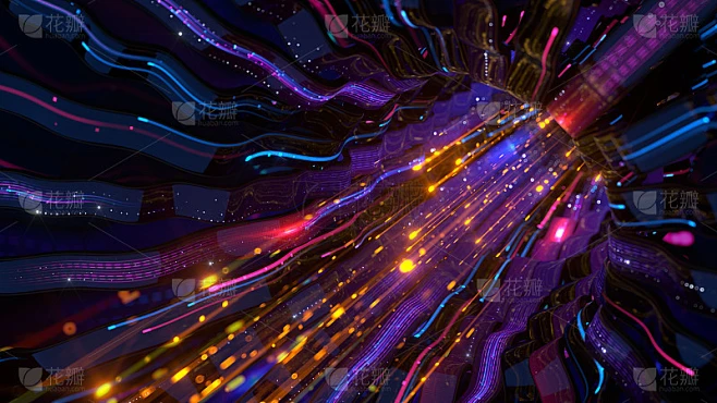发光霓虹灯动态流3D渲染插图素材-花瓣网