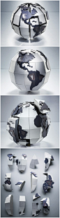 纸雕塑工作室The Makerie Studio为摄影师Andrew Barter设计了一款纸板拼图地球仪，整个地球仪由12个模块组成，你可以像拼图游戏那样将12个模块拼成地球仪，地球仪表面上的每个图形代表一个国家。