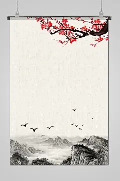 复古风水墨花草背景素材