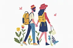 扁平风旅游手绘自然插画