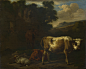 Dirck van den Bergen - Two Calves, a Sheep and a Dun Horse by a Ruin