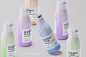 6款时尚酸奶瓶牛奶果汁饮料玻璃瓶组合包装设计贴图ps样机素材下载_颜格视觉