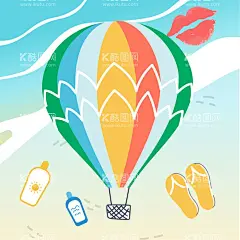 手绘清新夏季海边元素  - 源文件下载【酷图网】热气球,手绘卡通,清新夏季,水彩,海边,热带元素,饮料,拖鞋,吸管,沙滩,阳光,螃蟹,海星,水上,乐园,夏季出游,冰块,手绘插画,夏季元素,夏季插画,抽象插画,椰树,排球,