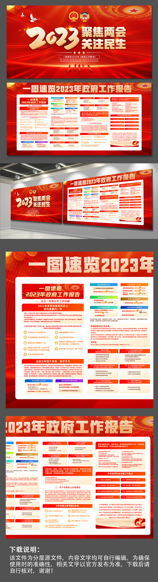 聚焦两会2023政府工作报告党建展板海报...