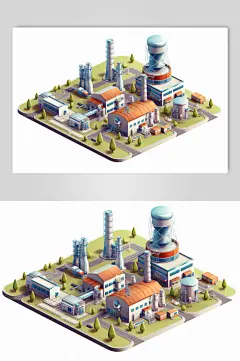 AI数字艺术天然气发电站工业立体场景插画-众图网