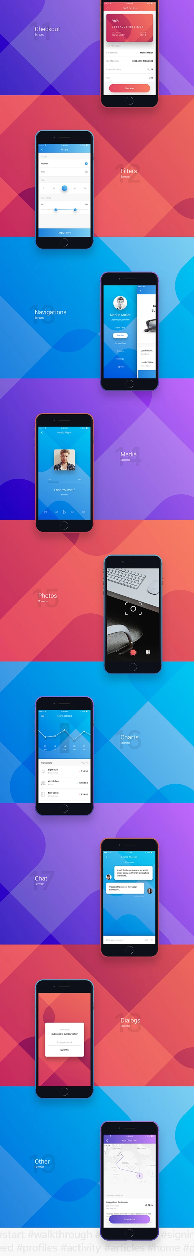 #APP模板# 红紫蓝三种渐变色几何图形多个分类APP UI sketch源文件模板-2图片_移动端 模板(可下载)图片素材-花瓣网