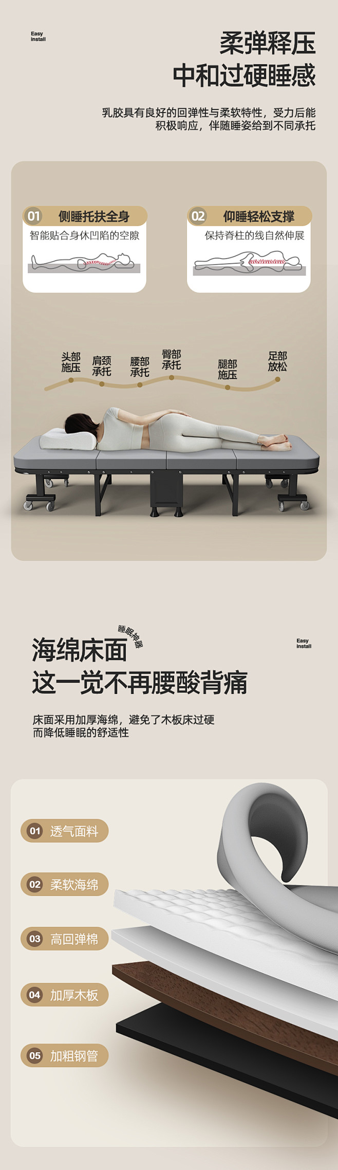 午休床办公室折叠床单人家用简易午睡陪护行...
