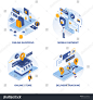 Modern Flat Isometric designed concept icons for Online Shopping, Mobile Payment, Online Store and Delivery Tracking. Can be used for Web Project and Applications. Vector Illustration