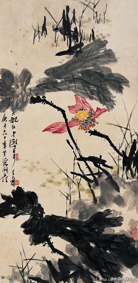 中国书画艺术：潘天寿《荷塘图》--- 潘...