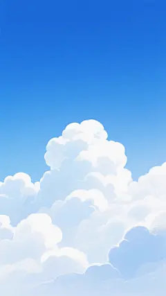 一张纯净的蓝天背景插画，天空呈现出由上至下从深邃的宝蓝色渐变为柔和的浅蓝色的自然过渡效果，底部点缀着形态蓬松、边缘柔和、层次丰富的白色云朵，云朵的体积感通过微妙的光影变化和半透明质感表现出来，整体画面清新明亮，充满宁静而愉悦的氛围，采用平滑细腻的数字绘画风格，色彩和谐统一，构图简洁大方，给人以开阔舒畅的视觉感受。