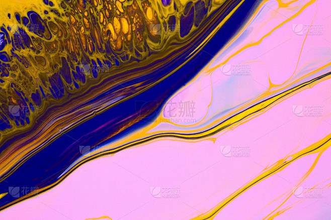 流体艺术纹理。背景与抽象彩虹色油漆效果。液体丙烯画与彩色 …