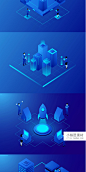 2.5D等距立体UI插画商务金融科技区块链海报banner设计素材S214-淘宝网