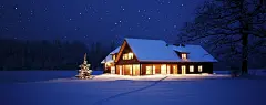 #采集大赛#冬季林中小屋夜景桌面壁纸