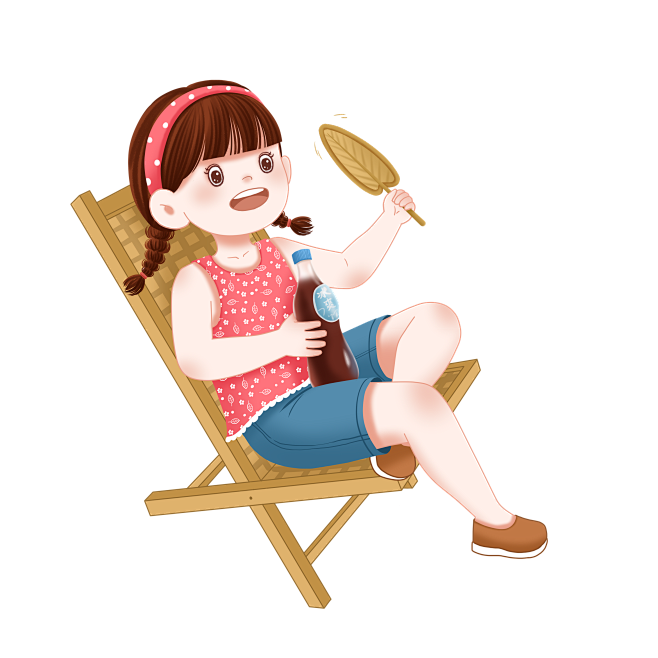 夏天坐在椅子上扇扇子的女孩