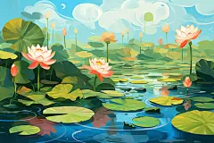 夏至插画主题之荷塘