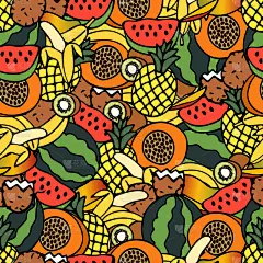 乱画,绘画插图,四方连续纹样,矢量,热带水果,动物手,绘制