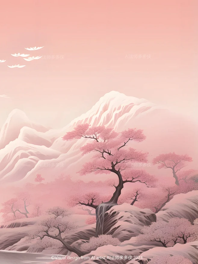 东方美学-粉色山河|新中式国风山水风景插画 - 小红书图片_中式素材 背景 中国风-包装图片素材-花瓣网