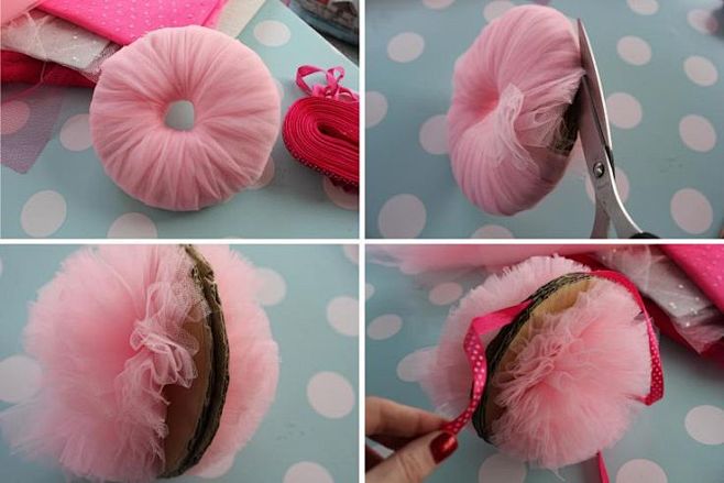 DIY pink tulle pompo...