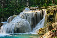 爱侣湾瀑布,国内著名景点,清新,热带气候,泰国,河流,背景,热带树,瀑布,岩石