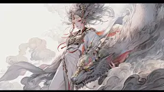(4/4)火焰和龙的动漫女孩，以暗白和深灰色风格，32K UHD，粗糙的动画，描绘动物，红色和黑色，犬类核心，开启RTX功能(AI绘图来自WeDraw.art)