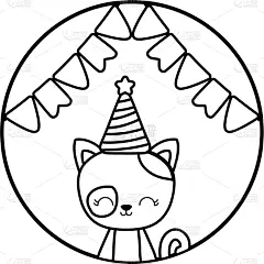 可爱的,圆形,猫,帽子,边框,野生动物,动物,农场,儿童,聚会
