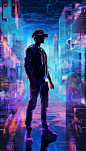 科技感赛博朋克VR眼镜男士人物图片